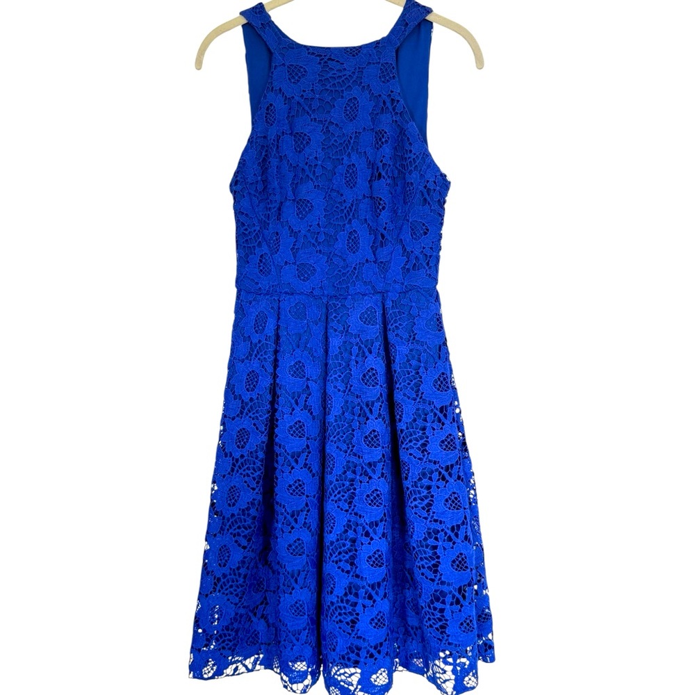 NWT Eva Franco Royal Blue Crochet Lace A-Line Cut-Out Sleeveless Size 2 $198